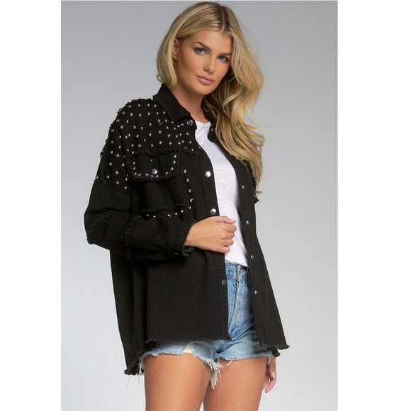 Studded Demi Oversized Relaxed Fit Jacket in Black - Picture 4 of 4